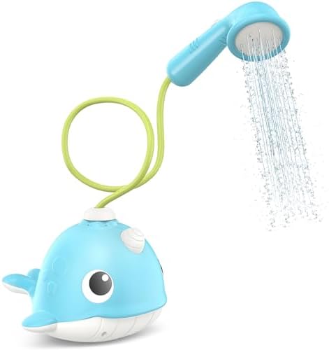KINDIARY Bath Toy, Narwhal Baby Bath Shower Head, Battery Operated Bathtub Water Pump with Trunk Spout Rinser for Infants Toddlers Kids