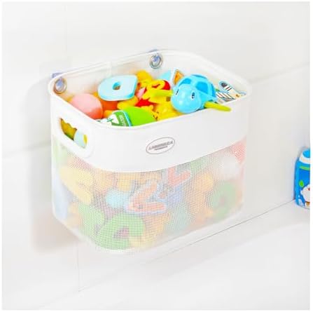 Ligereza Quick Scoop Baby Mesh Bath Toy Storage, 2X Capacity & Large Opening Bath Toy Organizer Baby Bath Gift Bathtub Toy Holder, Toy Storage for Toddlers (White)