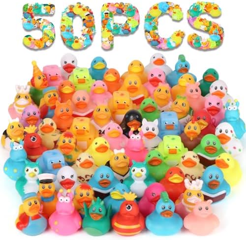 50 Pack Rubber Ducks in Bulk, Jeep Ducks for Ducking, Assorted Rubber Ducks Jeep Ducking, Baby Showers Accessories, Birthday Gifts, Floater Duck Bath Toys for Kids