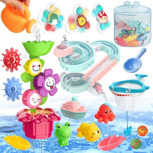 Baby Bath Toys, Bathtub Toys for Toddlers, Kids Shower Toys Bath Tub Slide Toys Set for Infants with Storage Organizer for Birthday, Preschool Gifts, Bathtime, Babies, Boys, Girls, Age 3+
