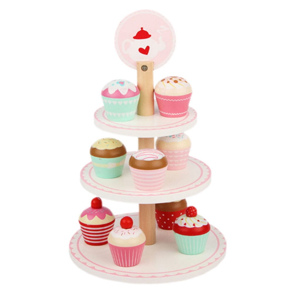 3-Layer Wooden Cup Cakes Pretend Play Dessert Tower