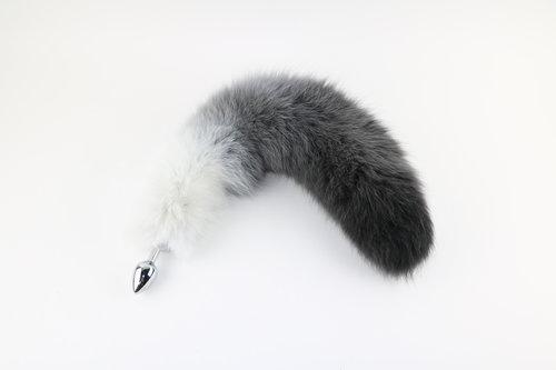 14"-17" Dyed Fox Tail Plug Attatchments Anal Toys Touch of Fur White to Black Gradient