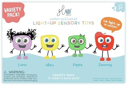 Glo Pals Water-Activated Light-Up Cubes for Sensory Play – 12 Pack