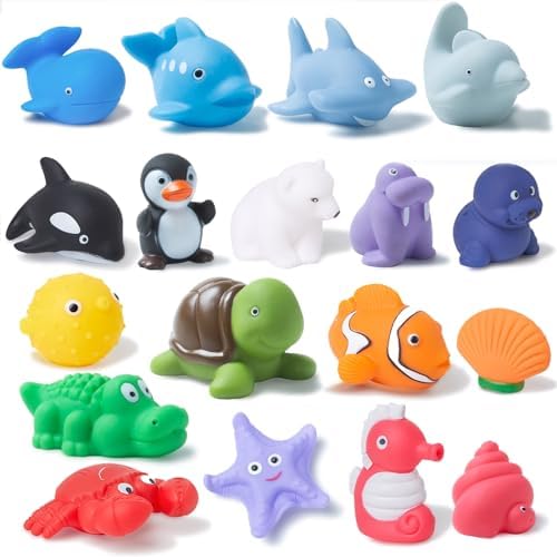 XY-WQ Mold Free Bath Toys No Hole, for Infants 6-12& Toddlers 1-3, No Hole No Mold Bathtub Toys (Sea Animals, 18 Pcs with Mesh Bag)