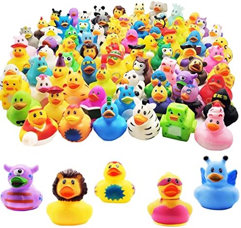 Assorted Rubber Ducks Toy Duckies for Kids and Toddlers, Bath Birthday Baby Showers Classroom, Summer Beach and Pool Activity, 2" Inches (25-Pack)