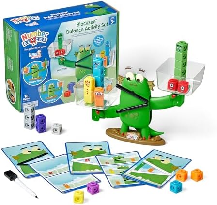 hand2mind Numberblocks Blockzee Balance Activity Set, 61 MathLink Cubes, Balance Scale for Kids, Addition and Subtraction Math Learning Toys, Counting Toys, Preschool Educational Toys for Kids
