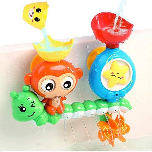G-WACK Bath Toys for Toddlers Age 1 2 3 Year Old Girl Boy, Preschool New Born Baby Bathtub Water Toys, Durable Interactive Multicolored Infant Toy, Lovely Monkey Caterpillar,2 Strong Suction Cups Pro