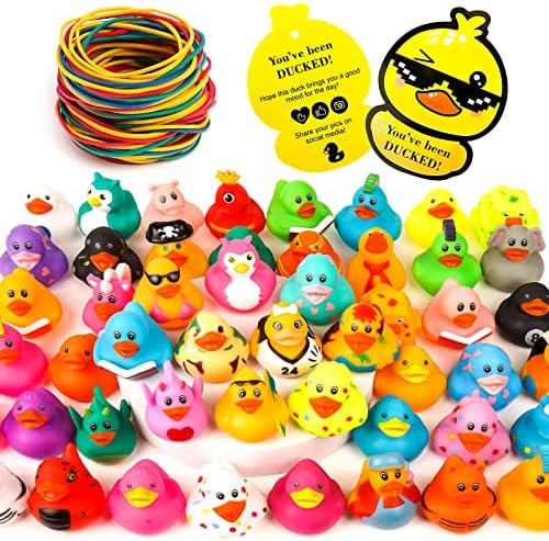 150Pcs Jeeper Ducks with Tags for Ducking,50 Pack Rubber Ducks+50 Cards Tags+50 Straps,Assorted Rubber Ducks in Bulk Shower Swimming Bath Toy…