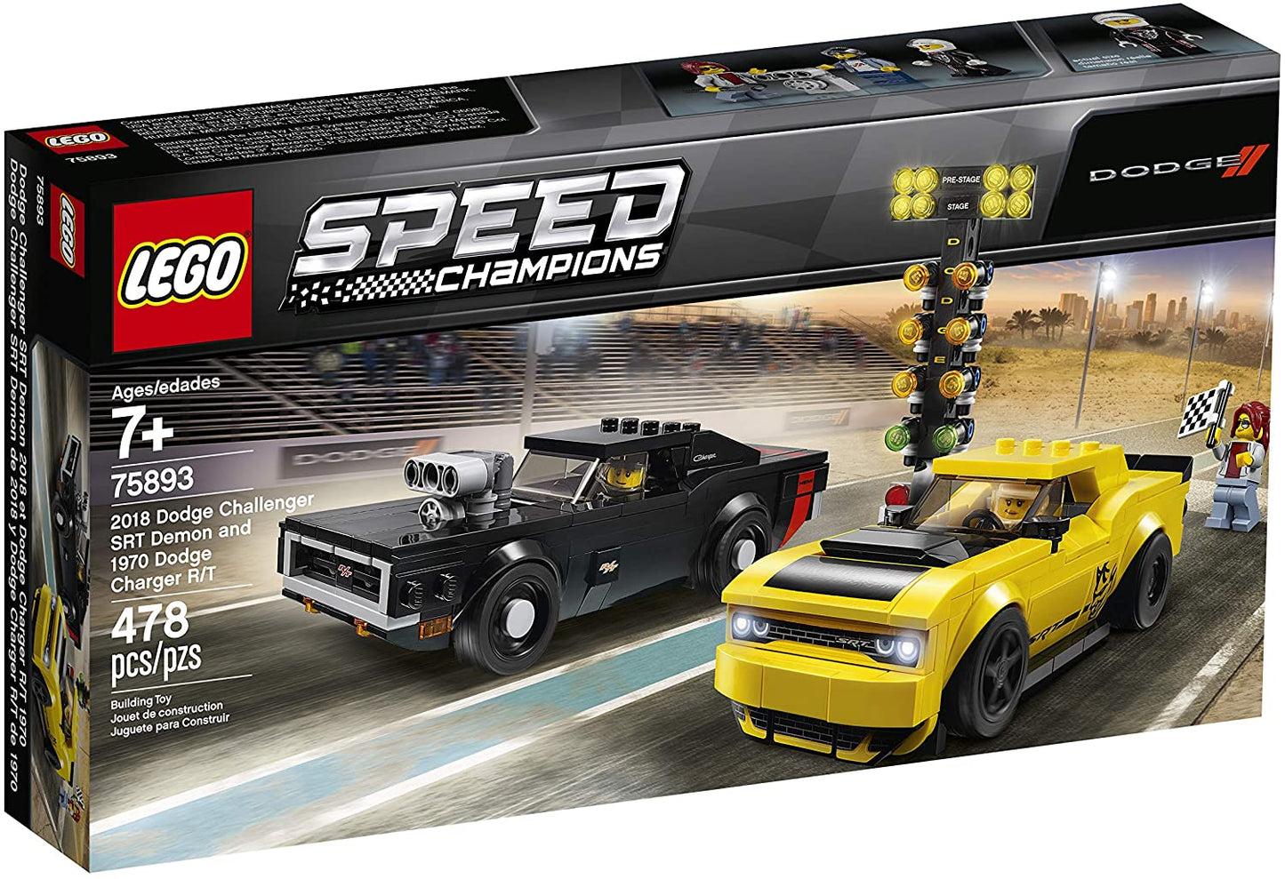 LEGO Speed Champions - 2018 Dodge Challenger SRT Demon and 1970 Dodge Charger R/T (75893) RETIRED Building Toy LOW STOCK