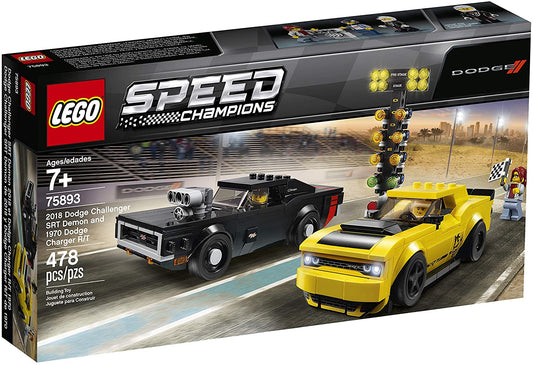 LEGO Speed Champions - 2018 Dodge Challenger SRT Demon and 1970 Dodge Charger R/T (75893) RETIRED Building Toy LOW STOCK