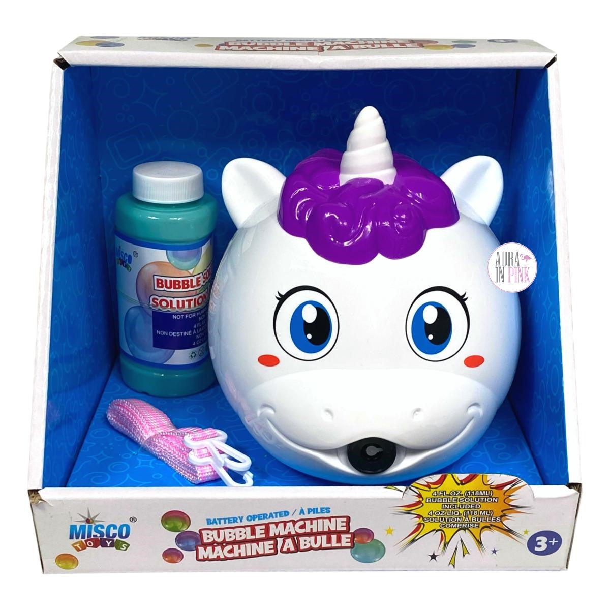 <transcy>Misco玩具带彩虹带的粉红色闪光和灯光泡泡射手相机</transcy>