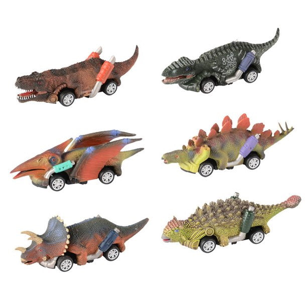 6-pack Pull Back Dinosaur Toys Race Car Set
