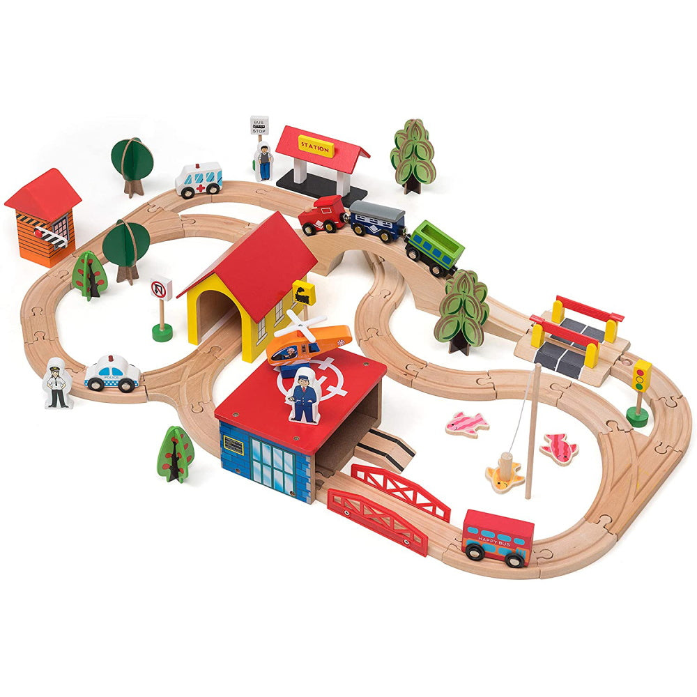Wooden Train Tracks & Trains Construction Toys - 69 pcs.