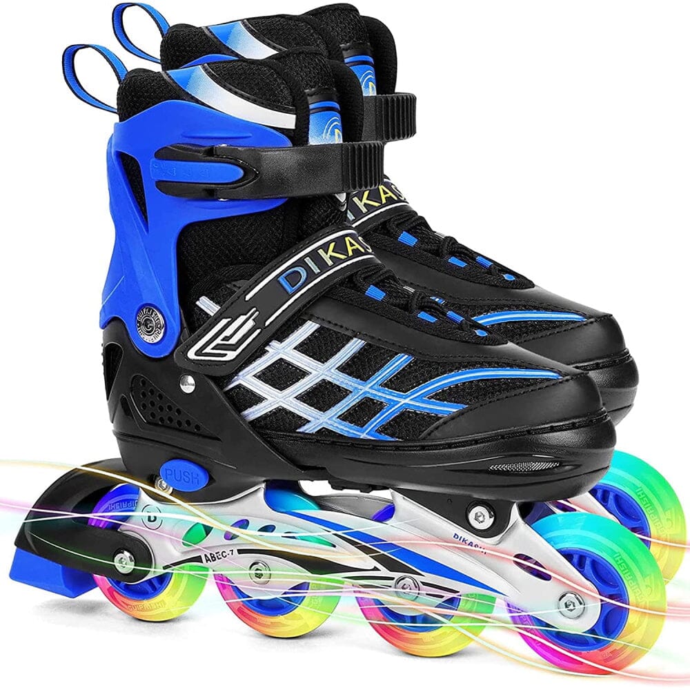Kids Adjustable Inline Skates with Light Up Wheels - Blue (Size 33-37)