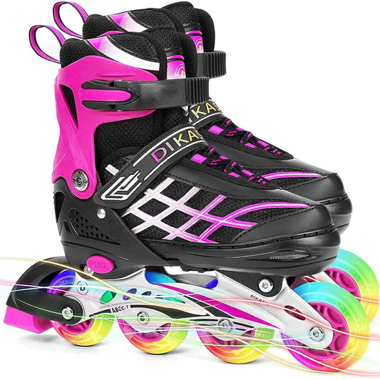 Kids Adjustable Inline Skates with Light Up Wheels - Pink (Size 27-32)