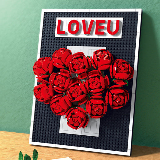Rose Picture Frame Building Blocks About 848 PCS Small Particles Brick Set for Couples