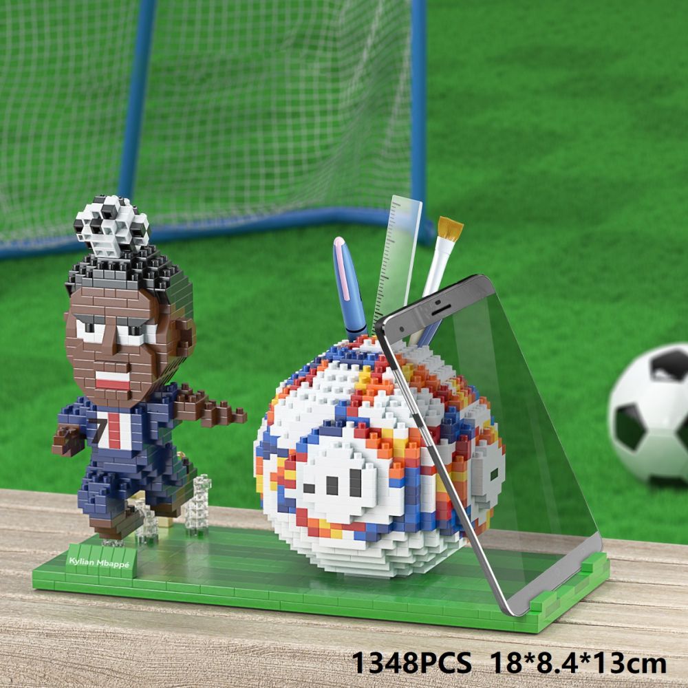 World Cup Football Player Series Building Blocks Pen Holder Mobile Phone Bracket for Football Lovers