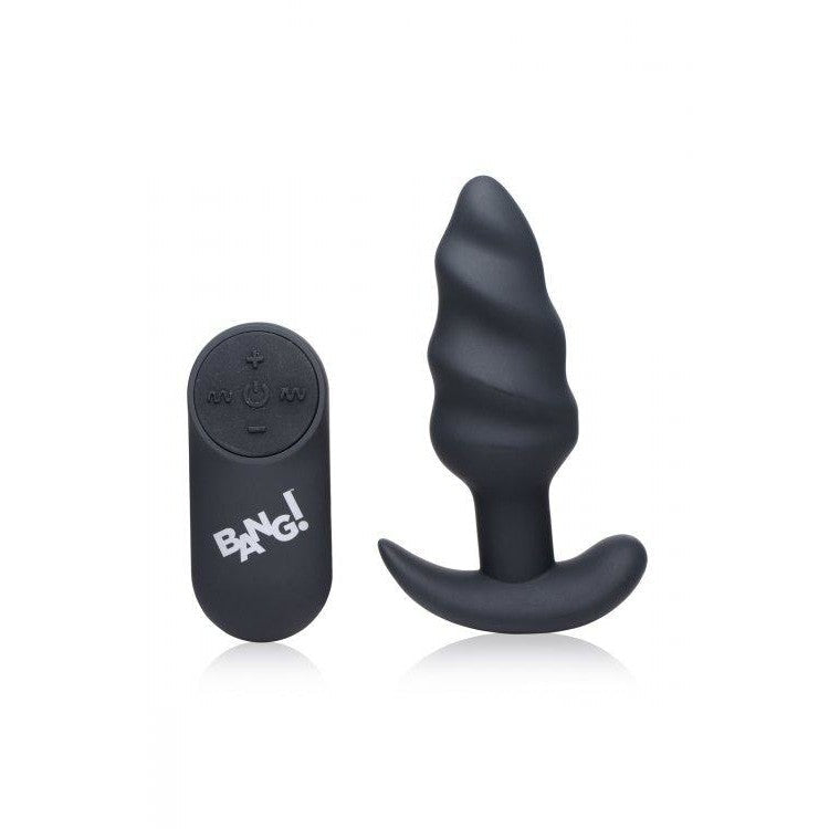 Bang! 21x Vibrating Silicone Swirl Butt Plug W- Remote Black