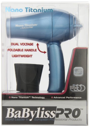 BaByliss Pro BABNT053T Nano Titanium 1000W Travel Hair Dryer - Dual Voltage HAIRDRY TRAVELD